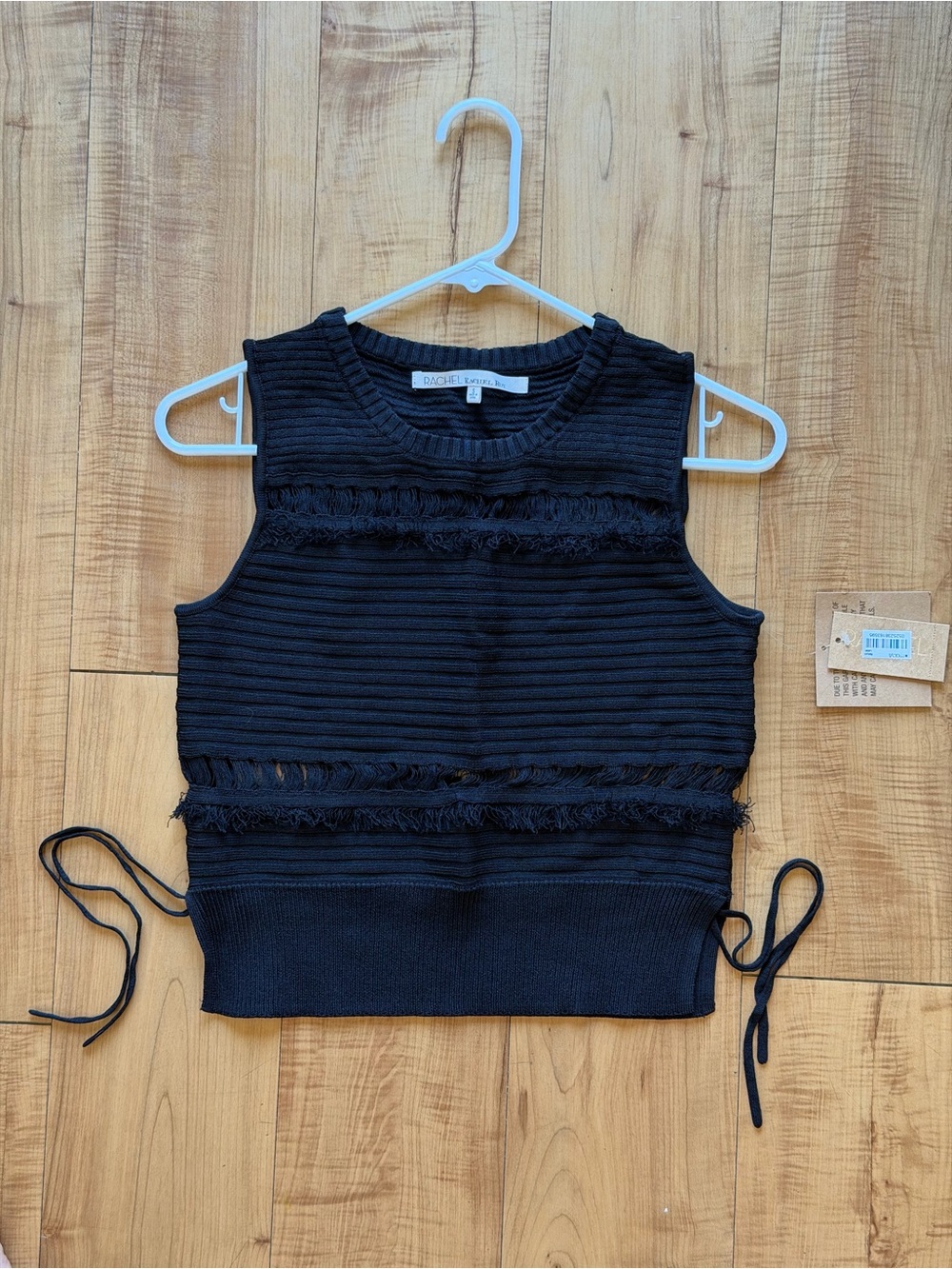 Women’s Rachel Roy Black Sleeveless Knit Top with Fringe boho style